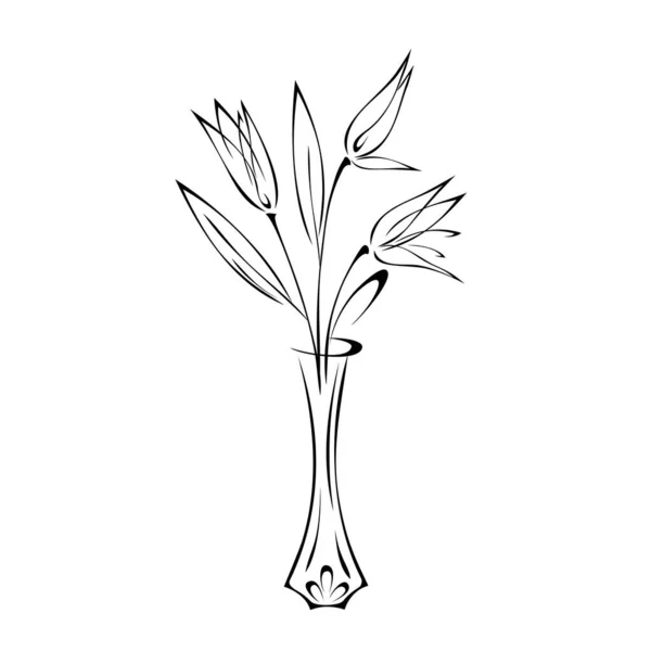 Stilizált Váza Tulipánokkal Száron Levelekkel Grafikus Dekoráció — Stock Vector