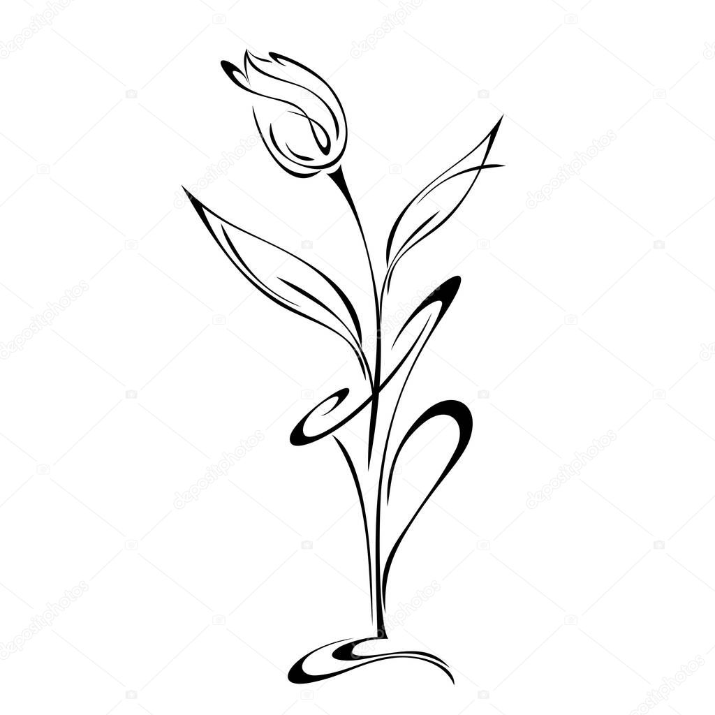 stylized vase with one tulip bud on a stem with leaves. graphic decor