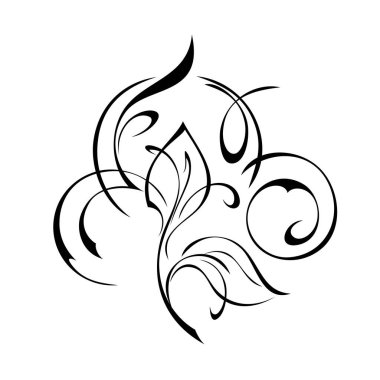 Beyaz arkaplanda siyah çizgiler ve yapraklarla eşsiz stilize edilmiş dal.