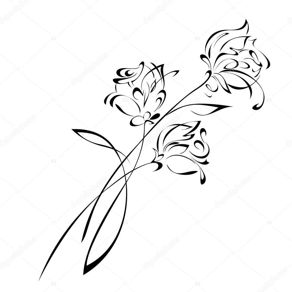 three stylized roses on long stems. graphic decor