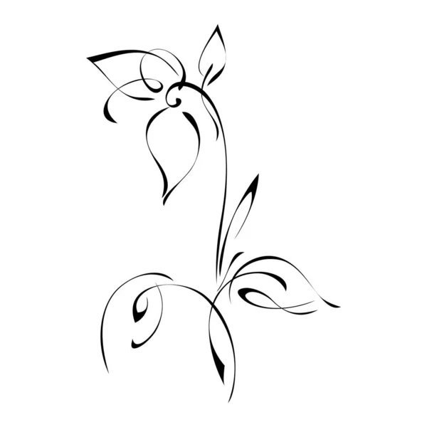 Stilisierte Blühende Blume Auf Einem Stiel Mit Blättern Grafisches Dekor — Stockvektor