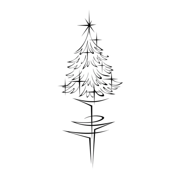 上部に星と下部に装飾的な要素を持つ様式化されたクリスマスツリー グラフィック装飾 — ストックベクタ