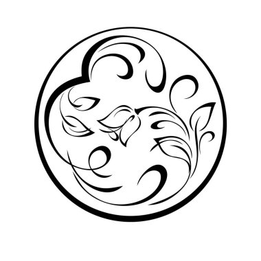 Yaprak ve vignette ile bir sapı üzerinde stilize çiçek tomurcuğu ile yuvarlak bir süs. grafik dekor