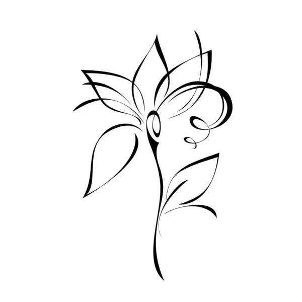 Stylizowany Kwitnący Kwiat Krótkiej Łodydze Liśćmi Wystrój Graficzny — Wektor stockowy