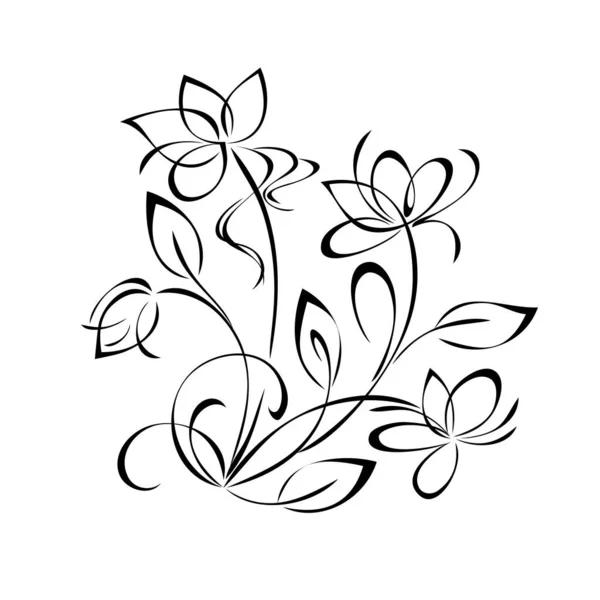 Element Dekoracyjny Stylizowanymi Kwiatami Łodygach Liśćmi Lokami Wystrój Graficzny — Wektor stockowy