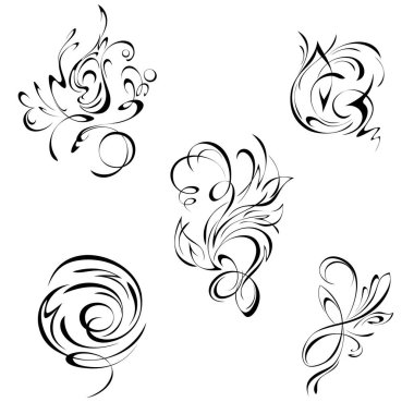 Beyaz arka planda siyah çizgilerde soyut dekoratif unsurlar. Ayarla