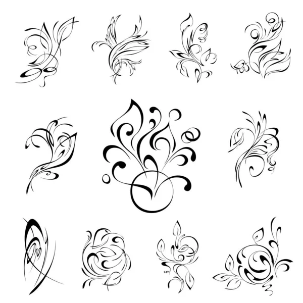 Abstract Decorative Elements Black Lines White Background Set — Stock Vector