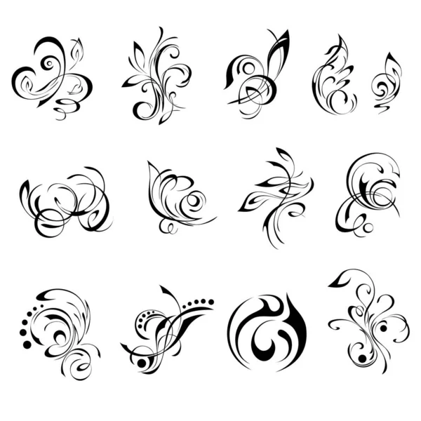 Abstract Decorative Element Black Lines White Background Collection — Stock Vector