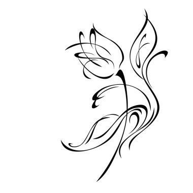 Yaprakları ve bukleleri olan bir sapta stilize çiçek tomurcuğu. grafik dekor