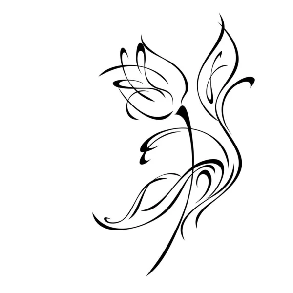 Stilisierte Blütenknospe Einem Stiel Mit Blättern Und Locken Grafisches Dekor — Stockvektor