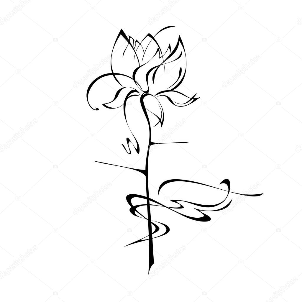 stylized rose flower on a stem with thorns and curls. graphic decor
