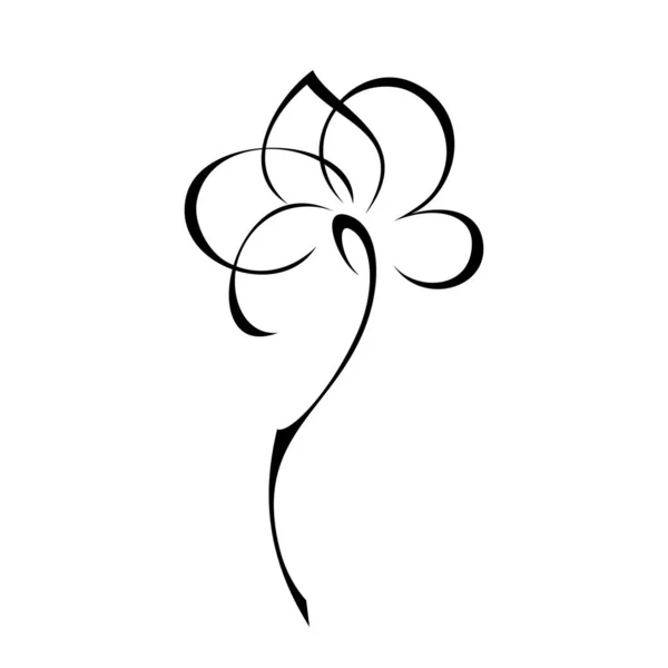 One Stylized Blooming Flower Short Stalk Leaves Black Lines White — Stock Vector