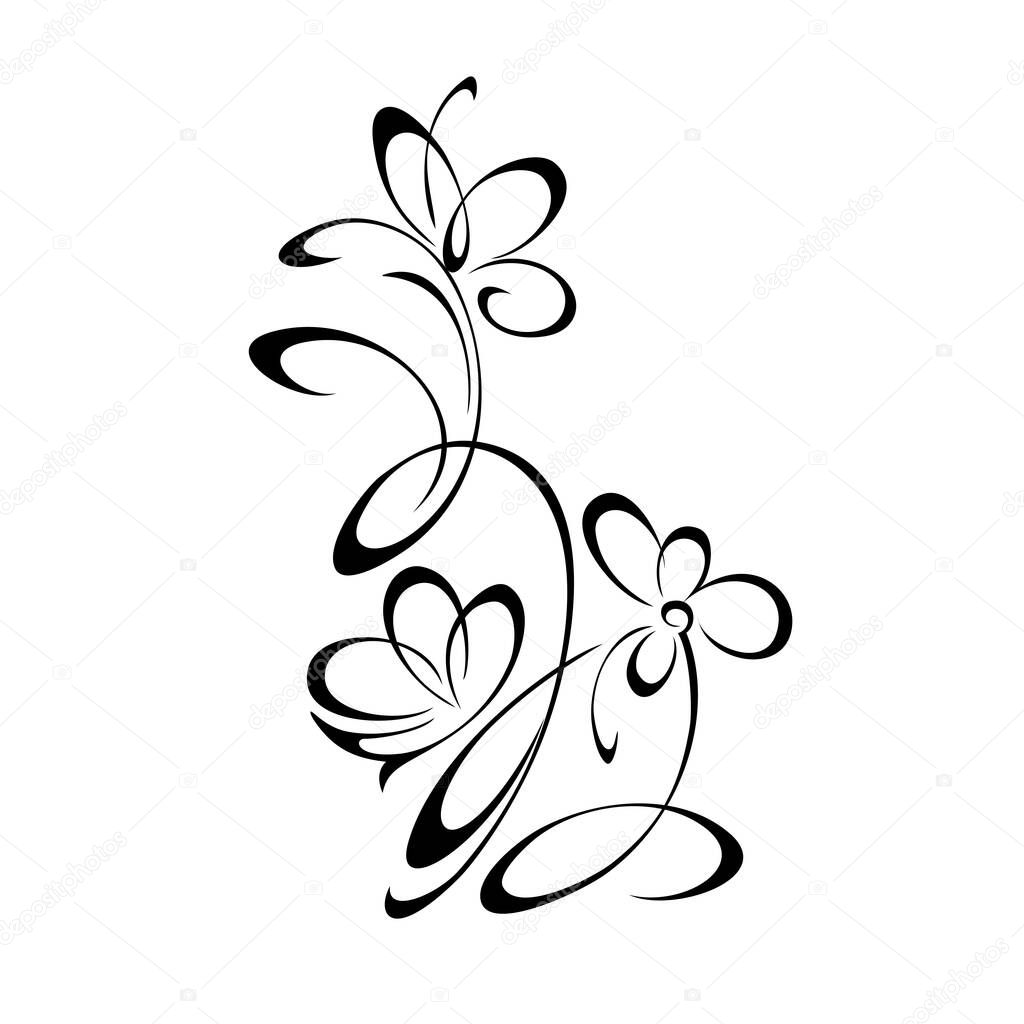 decorative element with stylized flowers on stems with curls. graphic decor