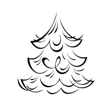 Beyaz arka planda siyah çizgilerle biçimlendirilmiş bir Noel ağacı