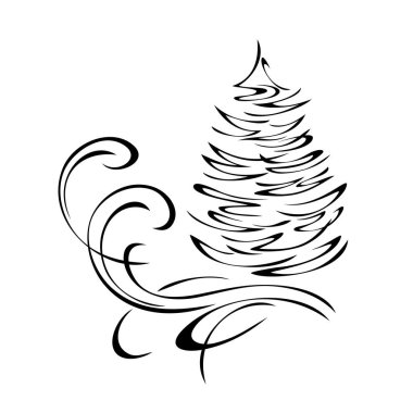 Beyaz arka planda siyah çizgileri olan stilize noel ağacı.