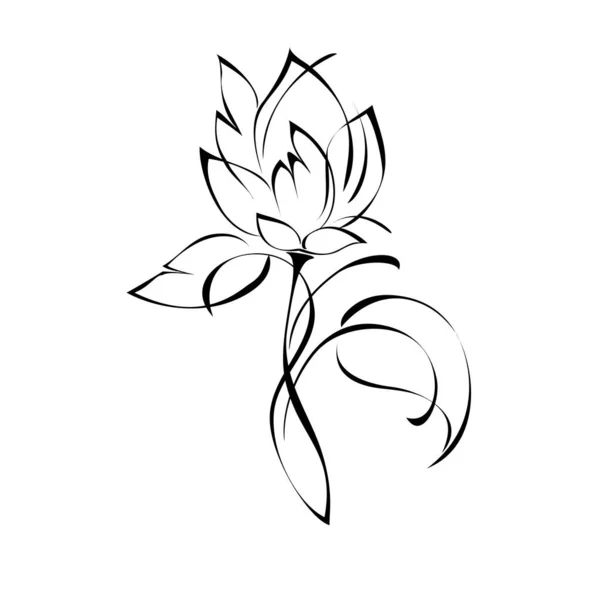 Стилізована Квітка Троянди Листям Гладких Чорних Лініях Білому Фоні — стоковий вектор