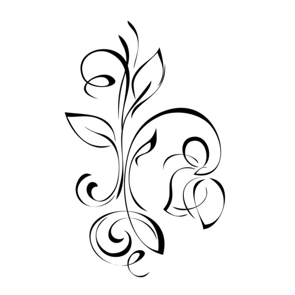 Стилізована Квітка Листям Завитками Чорних Лініях Білому Тлі — стоковий вектор