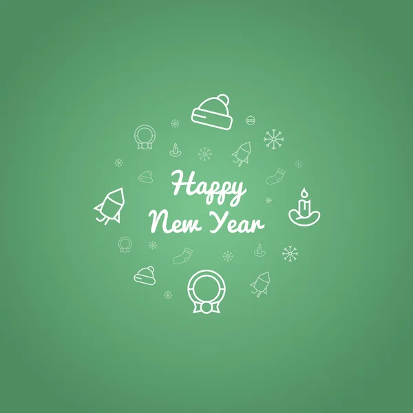 Mutlu yeni yıl hediye yeşil kart anahat simgeleri