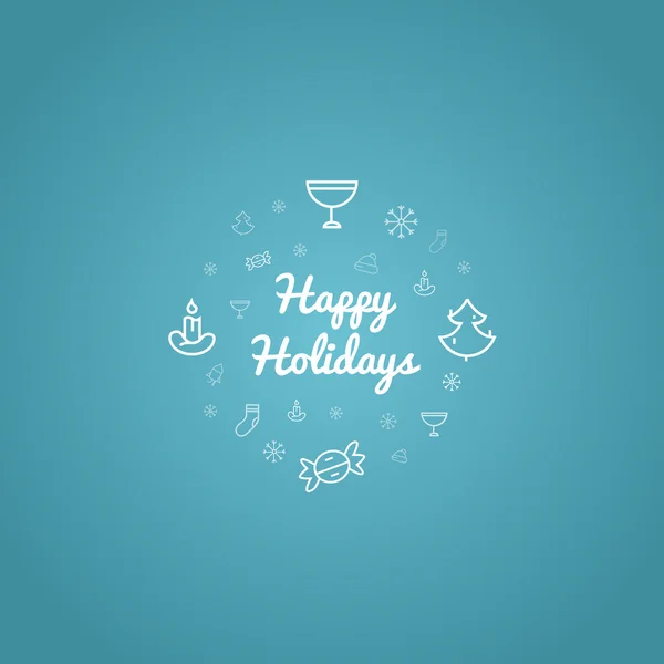 Mutlu tatiller anahat simgeleri ile mavi kart hediye