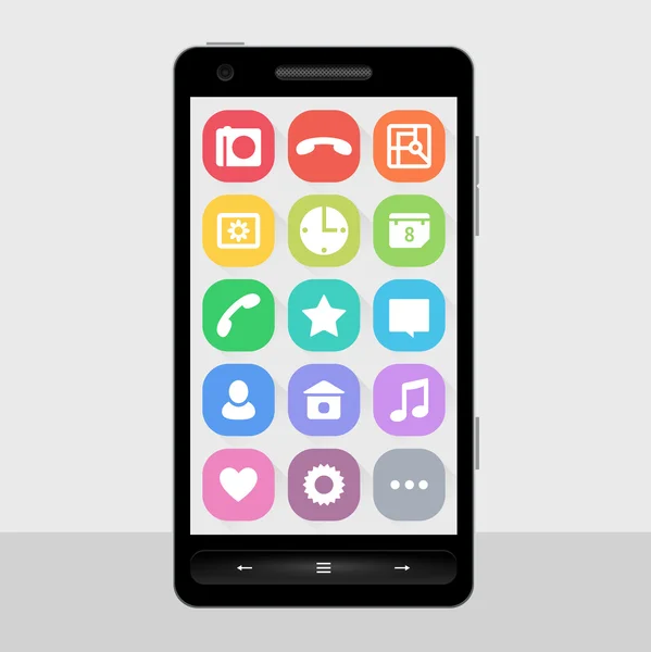 Renkli düz arayüzü ve beyaz simgeler ile akıllı telefon