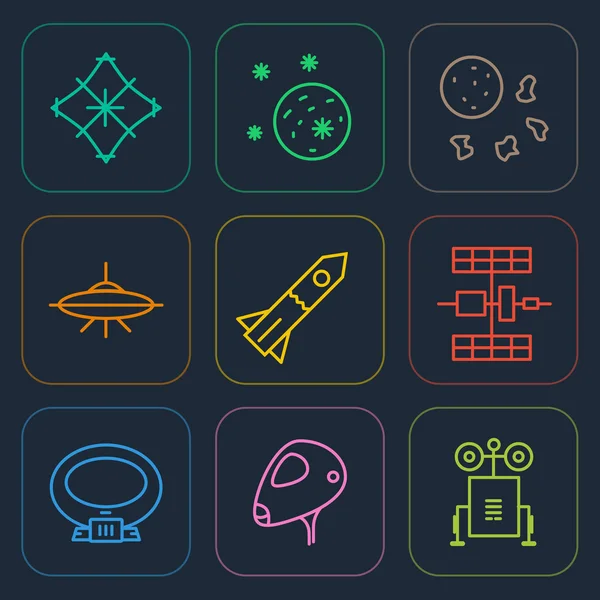 Conjunto de iconos de contorno de espacio — Vector de stock