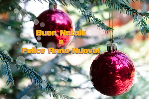 Julhälsningar Italienska Betyder God Jul Och Gott Nytt Suddiga Röda — Stockfoto