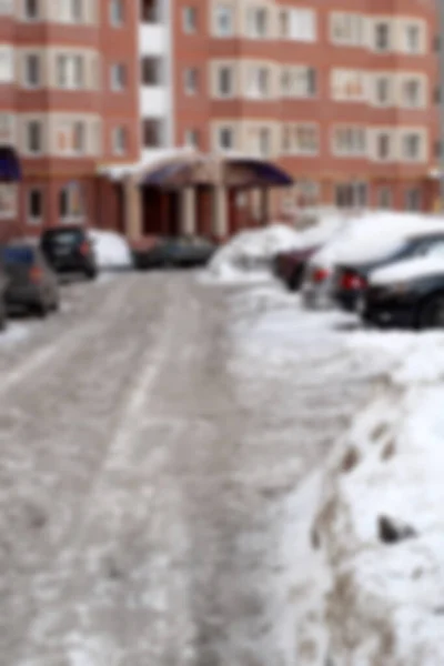 Kar Kışın Şehrin Sokaklarını Kapladı Tasarımınız Için Arka Plan Olarak — Stok fotoğraf