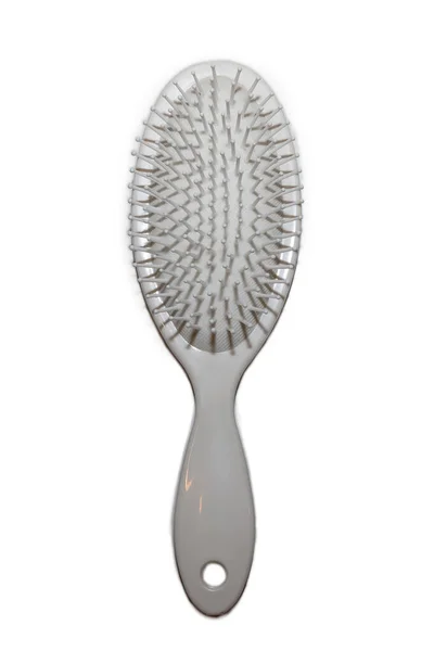 Beyaz Arkaplanda Beyaz Saç Fırçasının Yakın Plan Görüntüsü Izole — Stok fotoğraf