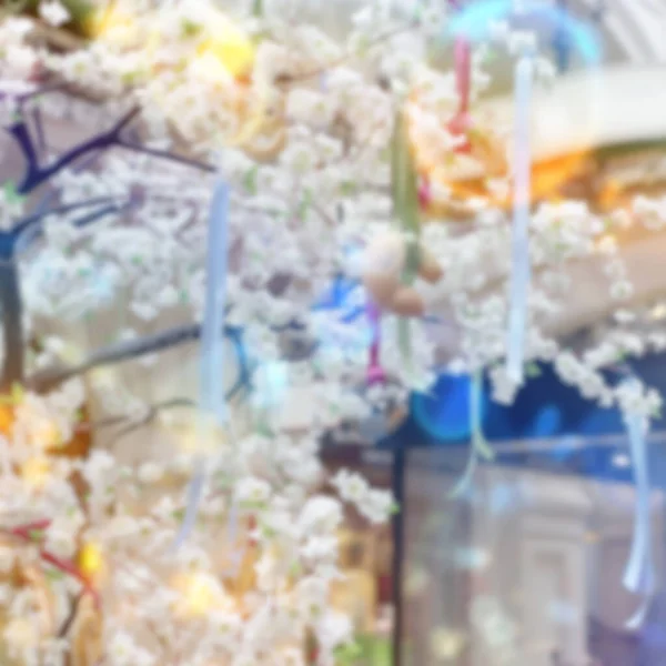 Verschwommener Abstrakter Hintergrund Mit Weißen Apfelblüten Defokussiertes Bild Mit Blendung — Stockfoto