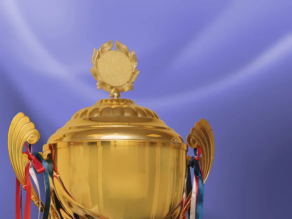 Gold Trophy Cup Light Blue Background Free Copy Space Achievement — Stock Photo, Image