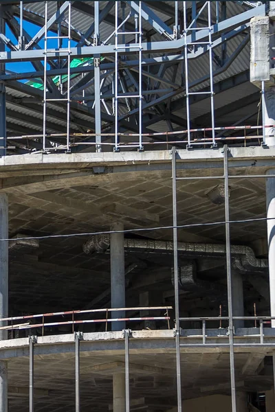 Processo Costruzione Riparazione Nuovo Edificio Moderno Mattoni Cemento Casa Con — Foto Stock