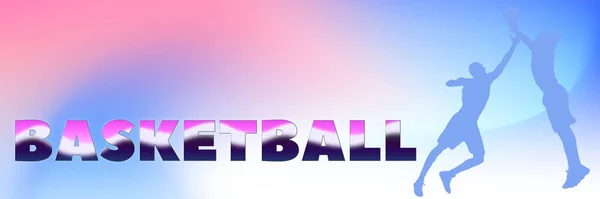 Text Basketball Och Silhuetter Två Professionella Basketspelare Färgglada Lutning Banner — Stockfoto