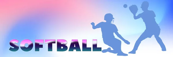 Softball Sports Banner Silhouettes Professional Softball Players Colorful Gradient Background — Stock Photo, Image