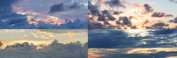 Set of images of the sunset sky. Dramatic sunset sky with yellow, blue and orange approaching thunderstorm clouds.