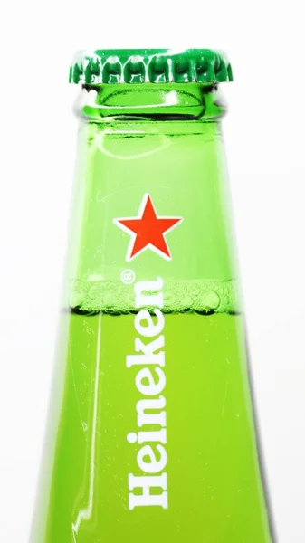 Green Glass Bottle Heineken Beer White Background — Stock Photo, Image