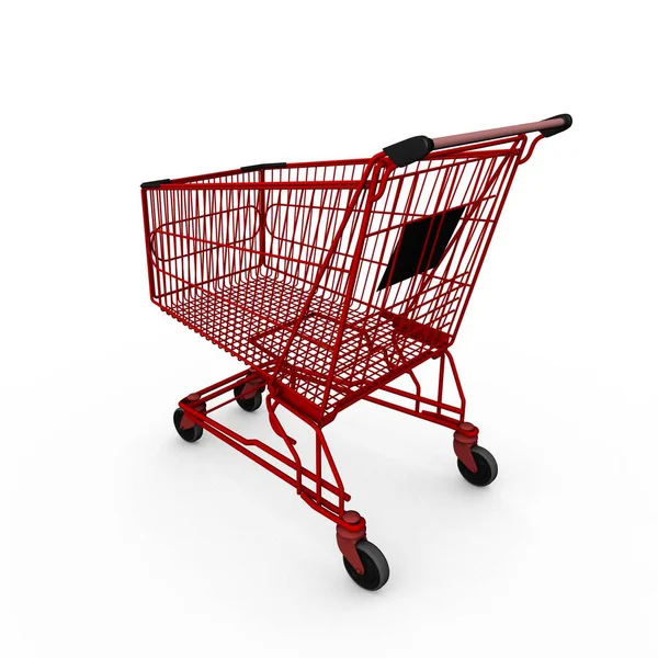 Red Cart Supermarket White Background Purchase Groceries Rendering Image — Stock Photo, Image