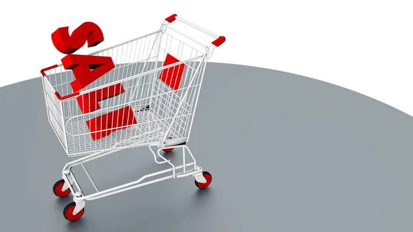 Weißer Supermarkt Einkaufswagen Mit Text Verkauf Rendering Eines Bildes — Stockfoto