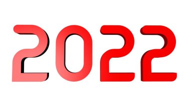 Beyaz zemin üzerinde kırmızı 3D metin ya da 2022 numara. Yeni yıl teması. Hazırlama.