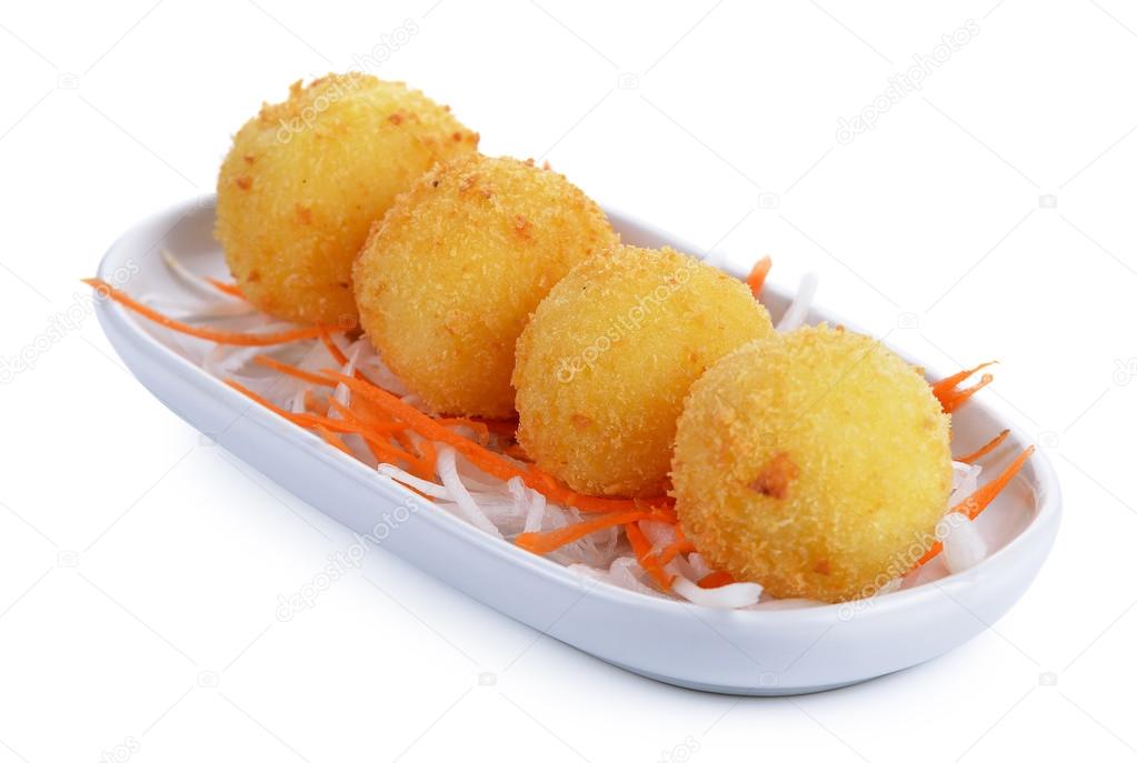 Deep fried cheese balls with sauce on white background Stock Photo by  ©RootsB4Branches 99676918