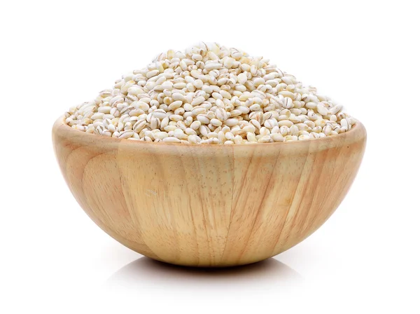 Barley Grains in the wood bowl  on white background — Stock Photo, Image