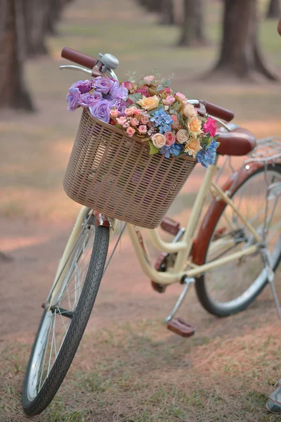 软焦点花上一辆自行车 — 图库照片