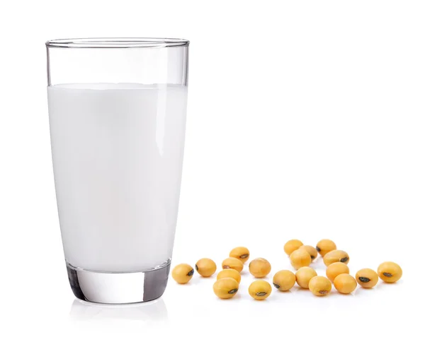 Soybean and milk on white background — Stock Photo, Image