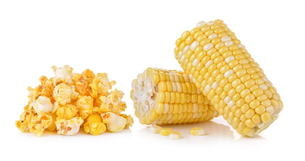 Kukorica és Pop kukorica fehér háttér — Stock Fotó