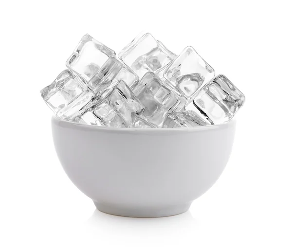 Ice cubes in the bowl on white background — Stock Photo, Image