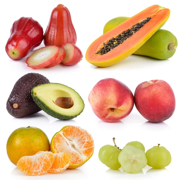 Мандарин, персик, авокадо, звезда крыжовник, папайя, яблоко розы о — стоковое фото