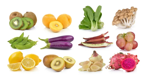 Kiwi, Auberginen, Zitrone, Sojabohnen, Bok Choy, Roselle, Grapeginger, — Stockfoto