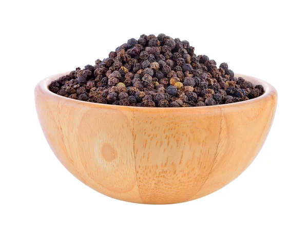 Peppercorn in wood bowl isolated on white background — Stock Photo, Image