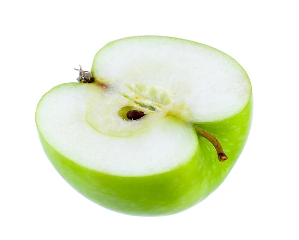 Meio maçã verde isolada sobre fundo branco — Fotografia de Stock