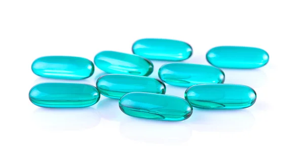 Cápsulas medicinales de contenido azul aisladas sobre fondo blanco —  Fotos de Stock