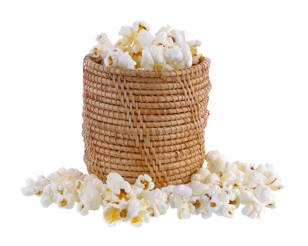 Palomitas de maíz en cesta aislada sobre fondo blanco —  Fotos de Stock